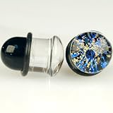 Pair of Glass Single Flared Two Color Foil Galaxy Plugs: 00g Blue/Copper