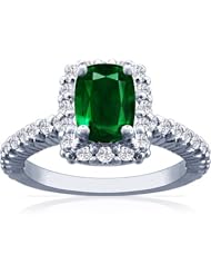 14K White Gold Cushion Cut Emerald Ring With Sidestones (GIA Certificate)