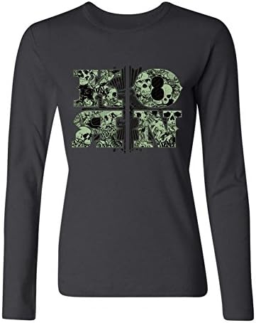 YLINMY Women's Korn Skulls Logo Long Sleeve T-shirt Size M Black