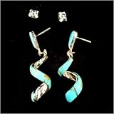 Spiral Drop Sterling Silver Earrings with Inlaid Turquoise