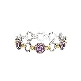 14K Yellow Gold and Sterling Silver Amethyst Bracelet - 7.5''