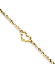 14k Gold Open Heart Rope Anklet, 10 inch
