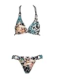Hot Kiss Aqua Print 2pc Bikini w/ Triangle Top & Ring Side Bottom (Medium)