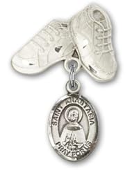 Sterling Silver Baby Badge with St. Anastasia Charm and Baby Boots Pin