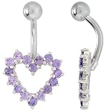 Heart Shaped Belly Button Ring with Amethyst Cubic Zirconia on Sterling Silver Setting