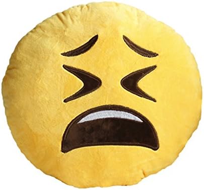 Hitaocity 32cm Emoji Smiley Emoticon Yellow Round Cushion Pillow Stuffed Plush Soft Toy (Suspirious)