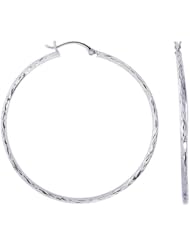 14K White Gold Diamond Cut Round Hoop Earrings (46 x 46 mm)