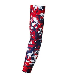 Moisture Wicking Sports Compression Arm Sleeve - Youth & Adult Sizes - Baseball Football Basketball (Red - Blue Digital Camo, Large)