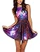 Voglee Fashion Women Galaxy Print Sleeveless Purple Pleated Skater Dress