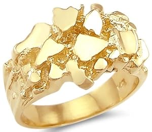 Size- 10 - New 14k Solid Yellow Gold Large Mens Nugget Ring Band