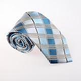 Blue Checkered Woven Silk Neckie Present Box Set Deep Skyblue Easter Sunday Present T8152