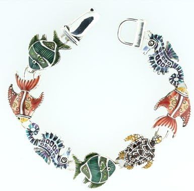 Teal, Blue, Green, Purple, Orange, Yellow &amp; Silver Designer Inspired Sealife Magnetic Bracelet, Fish - Turtle - Seahorse Charms
