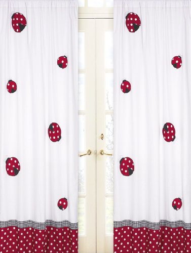 Red and White Polka Dot Ladybug Window Treatment Panels -Set of 2