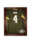 Green Bay Packers Football Jersey Display Case Cabinet Style with Mahogany Finish Frame