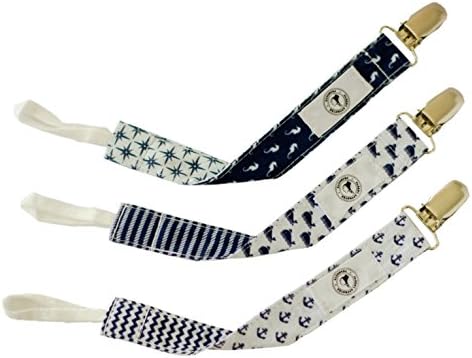 Pacifier Clips Baby Boys - Unique Nautical Theme 2-Sided Design Paci Holder - Includes Clip That Won't Tear His Clothes