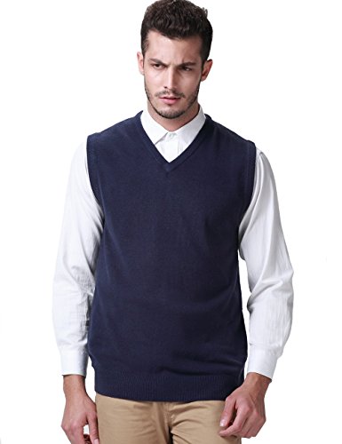 SSLR Men's Candy Color Sweater Vest Pullover (Large, Navy)