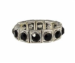 Ring - R44 - Swarovski (tm) Crystal Stretch - Square Style - Size Lg ~ Jet Black