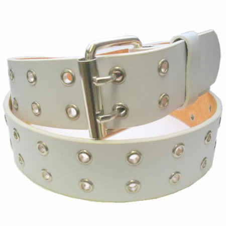 MENS/WOMENS WHITE TWO METAL ROW PUNK LEATHER BELTS