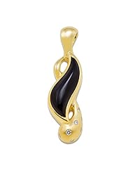Black Coral Pendant with Diamonds in 14K Yellow Gold