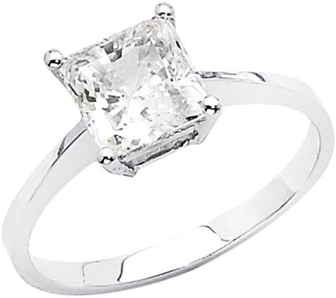 14k White Gold 1ct TGW Princess-cut Diamonette Cubic Zirconia Solitaire Engagement Ring