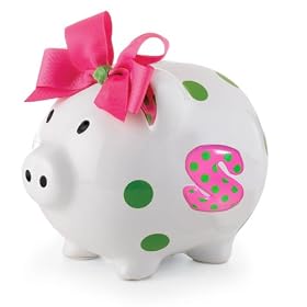 Baby Girl Pink Initial Ceramic Piggy Bank, Letter SBaby Girl Pink Initial Ceramic Piggy Bank