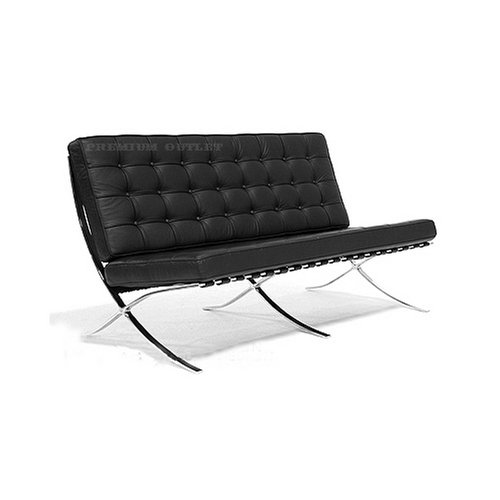 Barcelona Loveseat Sofa by Mies van der Rohe - Black Leather (triple seat)