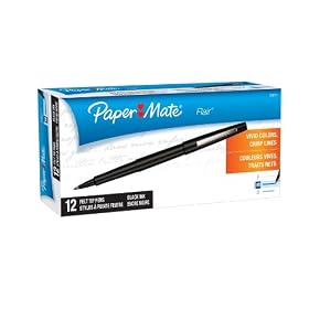 Paper Mate Flair Medium Tip Felt Porous Pens, 12 Black Pens (2901152)