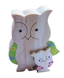 Handmade Artisan Organic Wood Decorative Toy Puzzle - Owl Family II (Hand-pai...