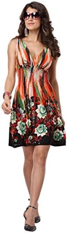 Jinhuanshow Women's Spring Summer Casual Low-cut V-neck Prints Sundresses(X-Large,Color8)