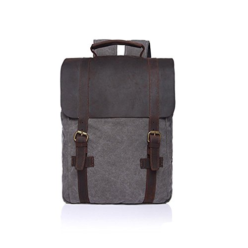 Sechunk Retro Cotton Canvas Leather Laptop Bags Bookbag Working Bag Backpack Travel Duffel Bag Hiking Bag Camping Bag Rucksack Computer Bag Sports Bag Gym Bag Weekend Bag Daypack School Bag Ipad Bag Gray