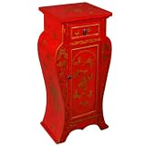 EXP Handmade Furniture - 36" Red & Gold Storage Cabinet / End Table With Vase Frame & Butterflies