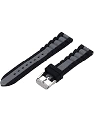 22mm Premium Silicone Striped Black / Grey - Easily Interchangeable Replacement Watch Band / Strap - Fits All Watches!!!