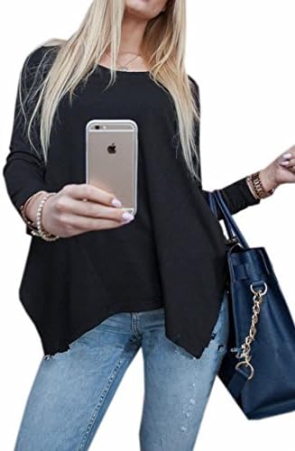 YZXH Womens Casual Round Neck Hankerchief Hemline T Shirts L Black