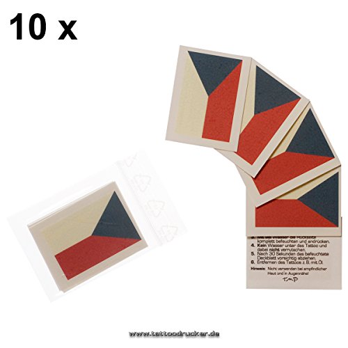 10 x Tschechien Tattoo Fahnen Fan Set – EM Fanartikel 2016 – Czechia Flag Česká (10)