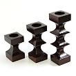 Set of 3 Handmade Chic Wooden Candleholders With Wave Design And Rich Mahogany Finish