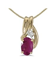14k Yellow Gold Oval Ruby And Diamond Pendant with 18" Chain