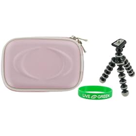 Hard EVA (Pink) Case and Premium Tripod for Flip Mino Camcorder Blue Lightshow