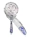 Blue & Gold Ornate Handle Comb & Rose color back Hand Mirror Set in Fancy Gift Box with Free Shipping