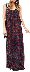 Sexy Plaid Print Chiffon Off the Shoulder Scoop Neck Backless Club Dress/Party Dress/Maxi Dress 