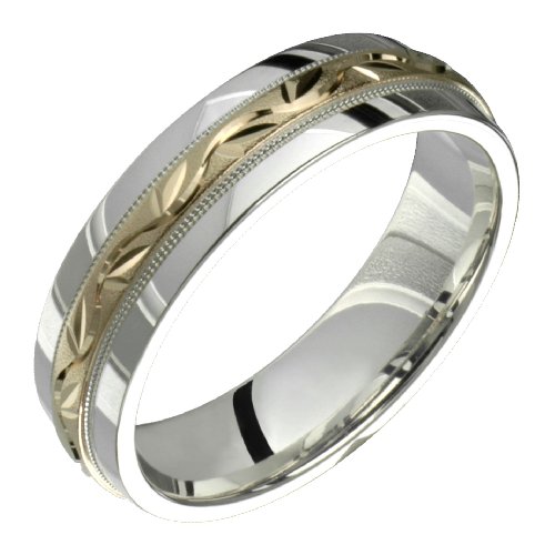 Feuille - Stunning Two Tone Comfort Fit Wedding Band for Him & Her! Custom Made! Choose your Size.