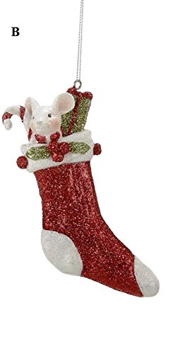 Creative Co-Op Country Christmas Collection Resin Mouse In Stocking Ornament, Choice of Style (B)