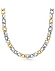 18K Yellow Gold and Sterling Silver Rhodium Plated Diamond Cut Chain Necklace