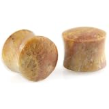 Hand Carved Fossilized Brilliant Coral Plug Earrings - Rose And Tan Hue - Gauge: 14mm / 9/16