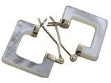 White Mother Of Pearl Small Squared Hoop Earrings, 14k Gold