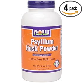 NOW Foods Psyllium Husk Powder 100%pure,  12 Ounce Bottle (Pack of 4)