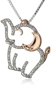 XPY Sterling Silver, 14k Rose Gold, and Diamond Elephant Pendant Necklace (1/17 cttw, I-J Color, I2-I3 Clarity), 18