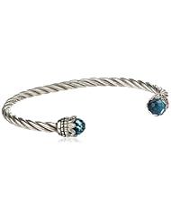 Sterling Silver Blue Glass Twist Cuff Bracelet, 6"