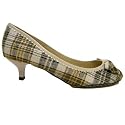 Beige Green Tartan Check Kitten Heel Court Shoes