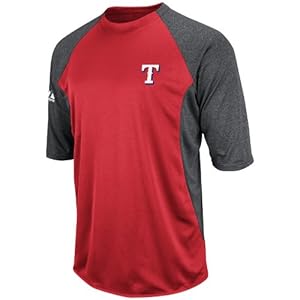 MLB Texas Rangers Red/Grey 3/4 Sleeve Featherweight Tech Fleece Pullover, Red/Grey, Medium