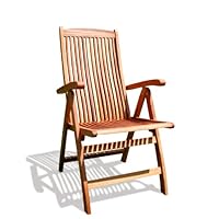 VIFAH V145 Outdoor Wood Folding Arm Chair with Multiple-Position Reclining Back, Natural Wood Finish, 18 by 22 by 41-Inch
